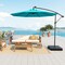 10 Ft Beige Steel Offset Cantilever Patio Umbrella with 40 Solar Powered LED Lights and Adjustable